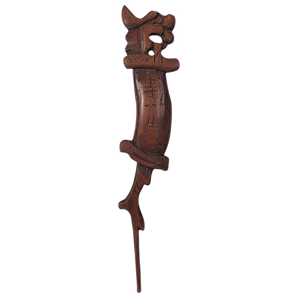Hand-Carved Wooden Dragon Decor Stick Feng Shui Sculpture